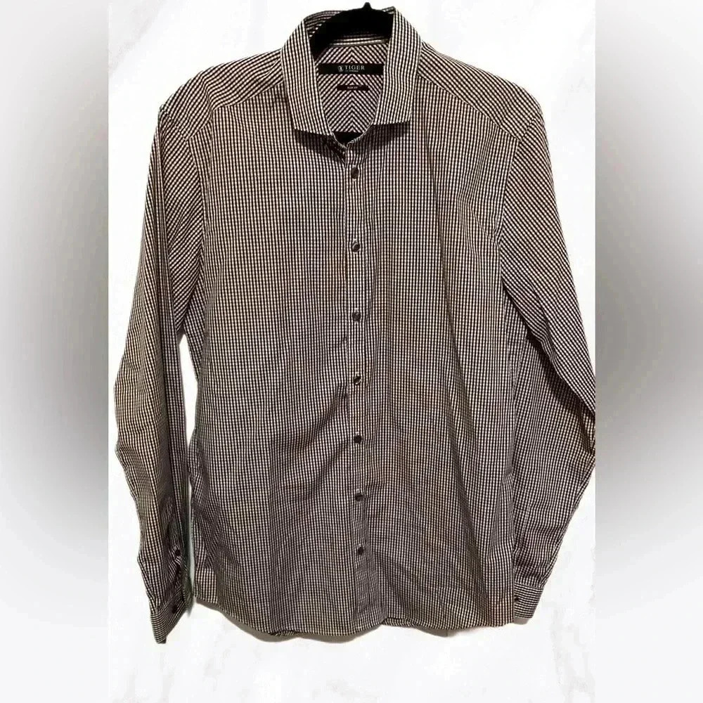 Tiger of Sweden black and white striped long sleeve button  down dress shirt 41